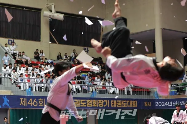 개회식 마치고 대경대학교 태권도 시범단 시범 모습 (사진_이재욱 기자)