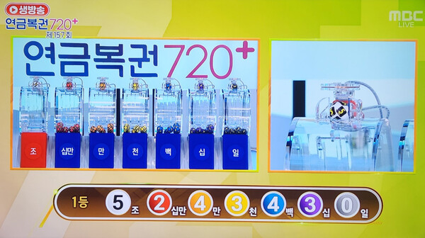 연금복권720당첨확인, 로또당첨번호조회 (MBC방송화면)