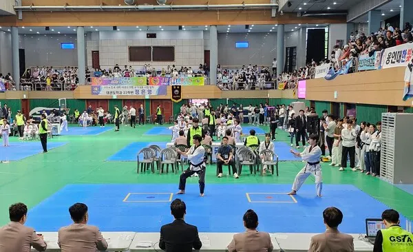 1일 차 품새 경기가 진행되고 있다.(사진_경산시태권도협회)