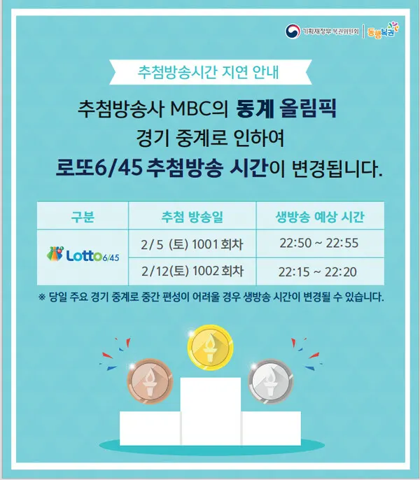 로또 추첨방송시간 변경된 시간 언제? (동행복권)
