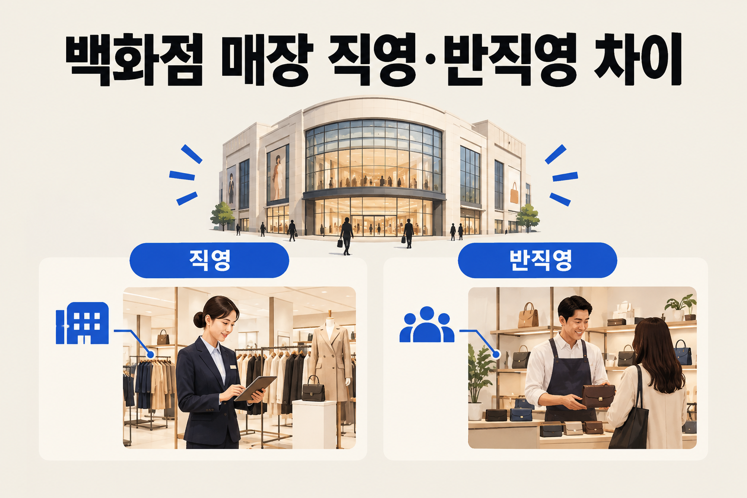 백화점 매장에서 판매사원이 고객을 응대하는 모습. 매장 운영 형태에 따라 이 사원의 소속이 달라진다.