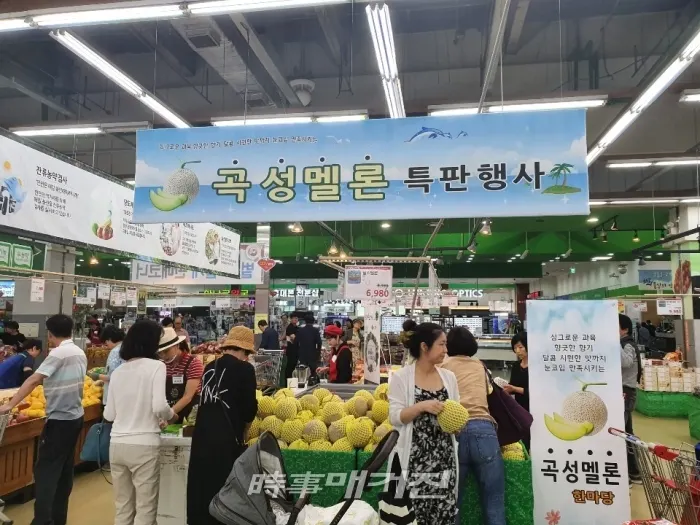 전남 곡성군은 대표 소득 작목인 곡성멜론 판촉행사를 14일부터 농협 하나로클럽 양재점에서 진행하고 있다.(사진_곡성군청)