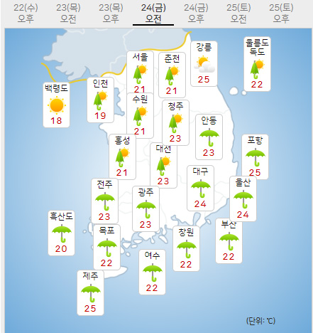 24일 금요일 내일의날씨 (기상청 제공)