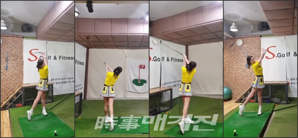 오른발 뒤꿈치가 떨어지고 몸통이 시계 반대방향으로 완전히 회전되는 구간. 클럽을 받아주는 왼손(왼팔)이 회전하지 않고 등 너머 대각선으로 올라가는 단계이다. (사진 도움_S골프 피트니스 조우리 프로)