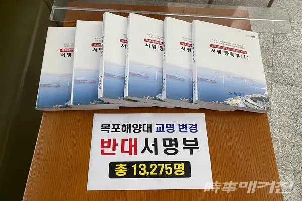 목포시, 목포해양대 교명 변경 반대 의사 표명(서명명부)/사진=목포시청 제공
