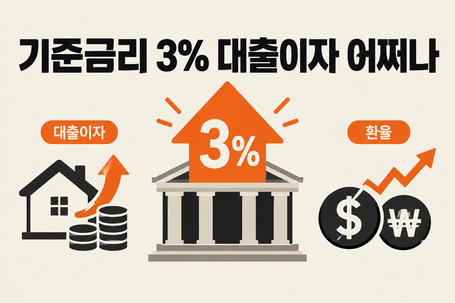 한국은행 기준금리가 2.50%에서 3.00%로 인상되고 미국 연준 인상으로 한미 금리차가 1%p로 확대된 상황을 설명하는 경제 카드뉴스