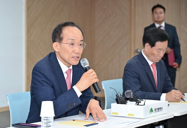 인수위 업무보고를 받고 있는 추경호 대구시장 당선인.(사진_대구시장직 인수위원회)