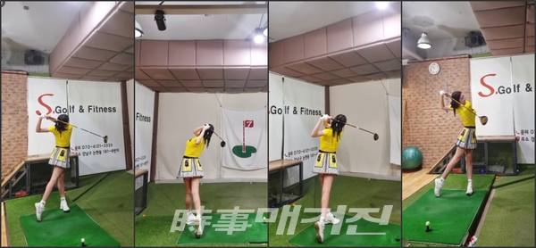 자연스럽게 그립을 코킹하여, 왼쪽 어깨 위로 양 팔을 넘기는 동작으로 이어지며 하이피니시가 완성된다. (사진 도움_S골프 피트니스 조우리 프로)
