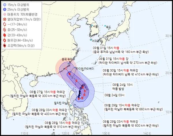9호태풍 사올라 현재위치, 예상경로(기상청 제공)