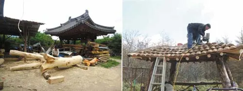 ▲ 한옥타운을 설립하고자 하는 김홍택 대표 작업 모습.