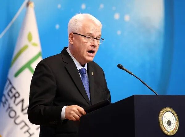 18일 대한민국 청주에서 ‘HWPL 9·18 평화 만국회의 제11주년 기념식’이 열린 가운데 이보 요시포비치 크로아티아 3대 대통령이 축사를 진행하고 있다.(사진_HWPL)