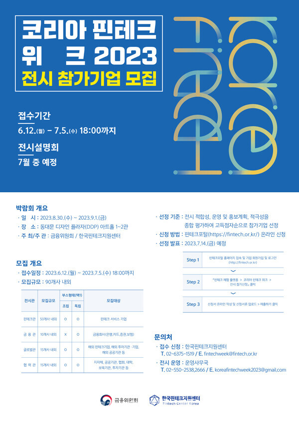 코리아 핀테크 위크 2023 전시관 참가기업 모집 포스터(사진_금융위원회)