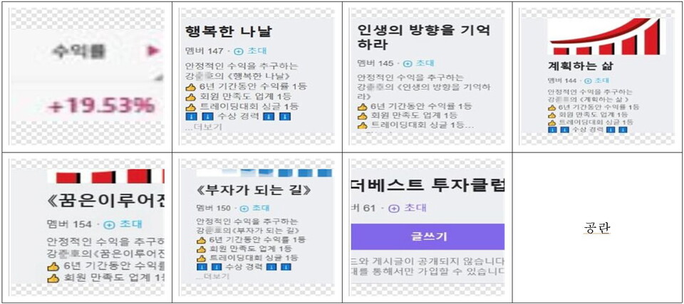 피해자 유인을 위해 개설한 허위 투자리딩방 화면 모습. (사진_부산경찰청)