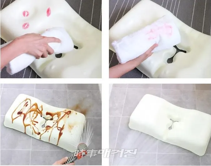 매일 얼굴에 닿는 베개. 땀이나 화장품으로 인한 찌든 때를 젖은 수건이나 흐르는 물로 씻어주면 언제나 새것처럼 사용 가능하다.