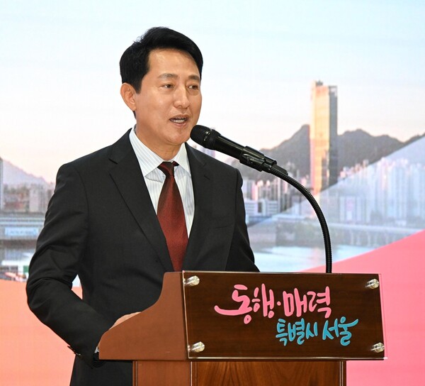 29일 오세훈 서울시장이 서울시청에서 열린 'G3 서울 기획위원회 발대식'에서  인사말을 하고 있다.(사진_서울시)