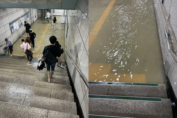 1호선 세류역 침수 (사진=온라인 커뮤니티 캡처)