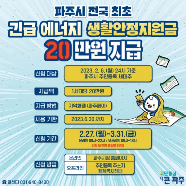 ‘긴급 에너지 생활안정지원금’ (사진=파주시)