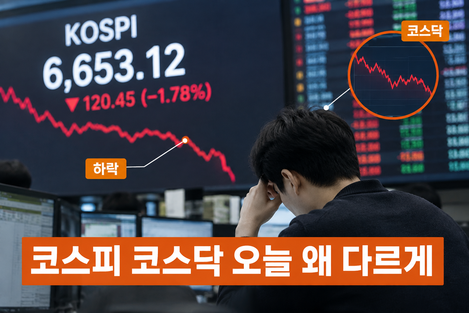 2026년 9월 26일 오전 코스피가 6653으로 내리고 코스닥은 807로 오른 국내 증시 상황을 정리한 화면