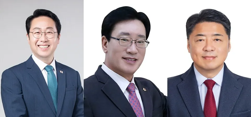 (왼쪽부터)박재범 전 남구청장, 김광명 전 부산시의원, 오은택 남구청장.(사진_부산시선관위)