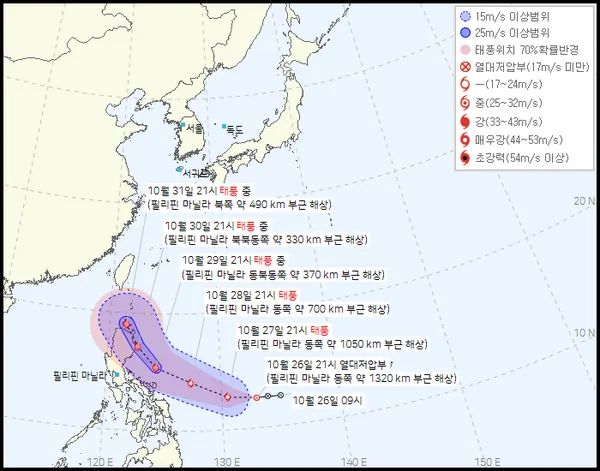 2022년 22호 태풍 날개 예상경로, 현재위치 (기상청 홈페이지)