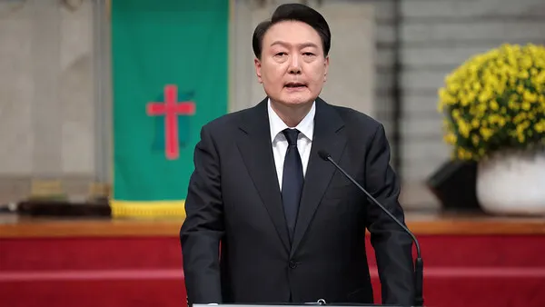 윤석열 대통령이 29일 서울 성북구 영암교회에서 열린 이태원 참사 1주기 추도 예배에서 추도사를 하고 있다.(사진_대통령실)