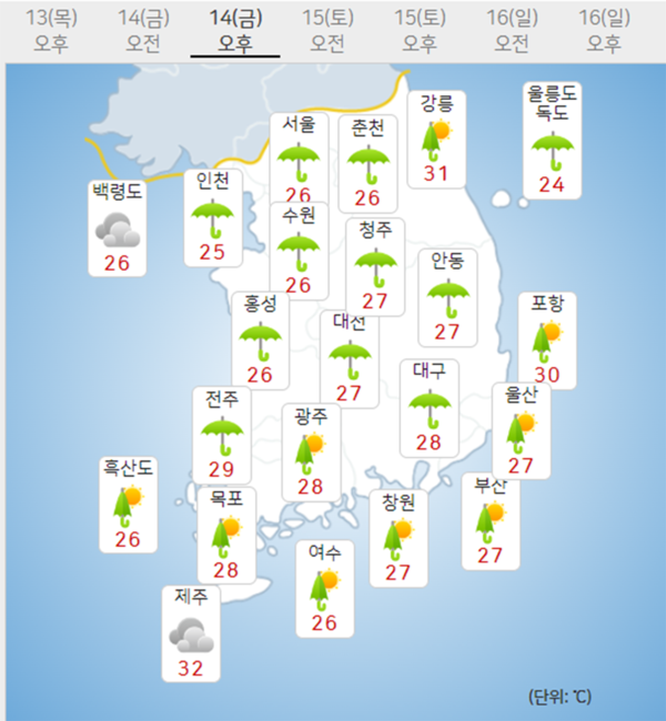 14일 오늘날씨 (기상청 제공)