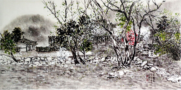 산사의 봄 70.5×142.5cm 한지에 수묵담채 2026