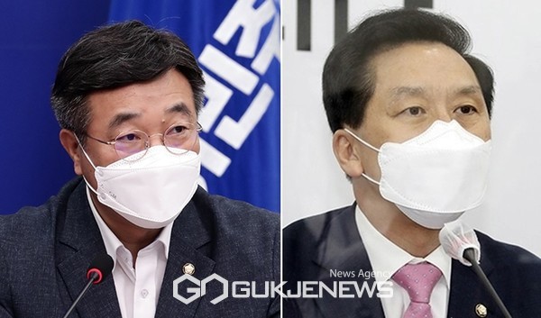 더불어민주당 윤호중 원내대표와 국민의힘 김기현 원내대표.(사진제공/국제뉴스)