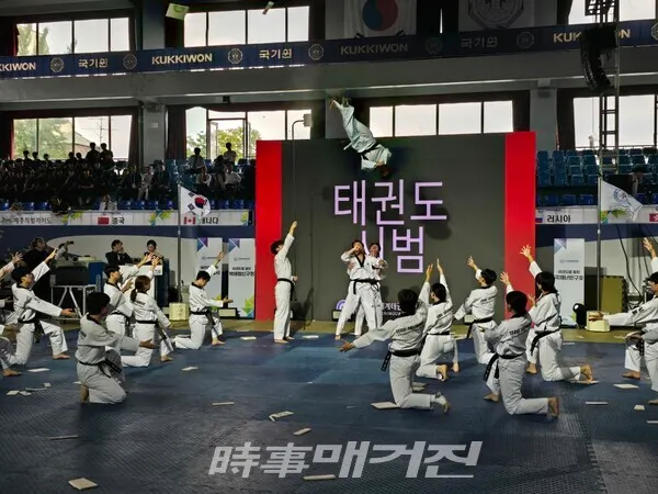 서울특별시 태권도협회 시범단 시범을 시연하고 있다. (사진_이성만 기자)