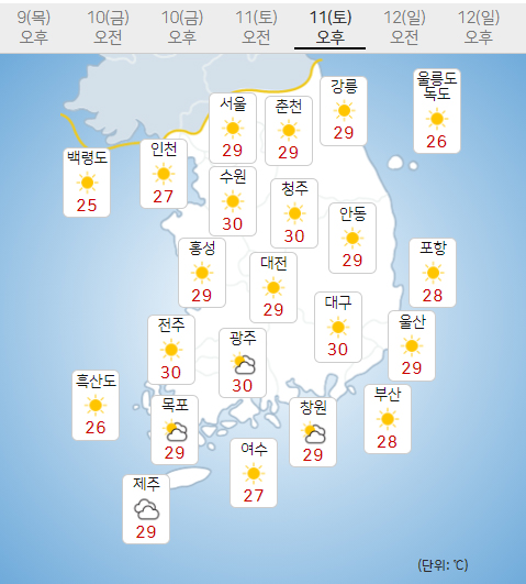11일 토요일 내일날씨 (기상청 제공)