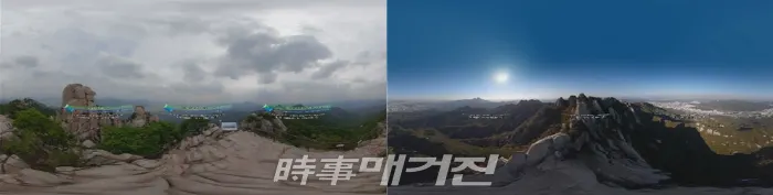 북한산국립공원 선인봉 - (왼쪽)신선대의 구름(타임랩스) (오른쪽)상공에서 본 선인봉 2019.04.29. (사진_환경부)