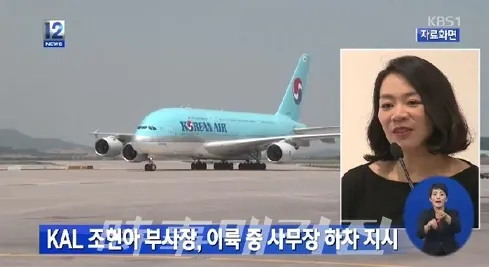대한항공 조현아 상무 땅콩회항- 갑질의 최고봉이라 할 수 있는 조현아 땅콩회항 사건 대한항공 조양호 회장의 장녀인 조현아 전 부사장이 2014년 12월 5일 뉴욕발 대한항공 1등석에서 마카다미아를 봉지째 가져다준 승무원의 서비스를 문제 삼으며 난동을 부린 데 이어, 이륙을 위해 활주로로 이동 중이던 항공기를 되돌려 수석 승무원인 사무장을 하기(下機)시키면서 국내외적으로 큰 논란을 일으킨 사건이다. / (사진출처 = KBS1뉴스 화면 캡처)