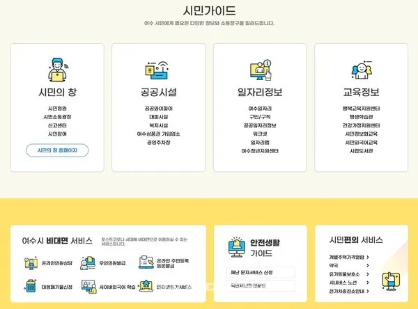▲ 시민들의 이용 빈도가 높은 핵심 콘텐츠를 한 눈에 살펴볼 수 있도록 구성한 ‘시민가이드’ 화면