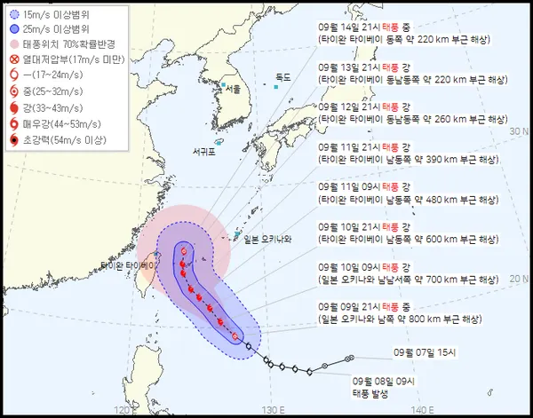 2022년 12호 태풍 무이파 경로 (기상청 홈페이지)