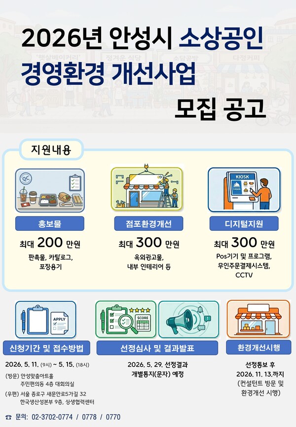 ‘2026년 안성시 소상공인 경영환경 개선사업’ 모집 포스터