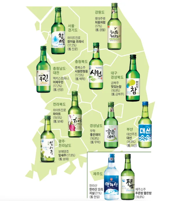 전국 소주 지도 (출처_pinterest)