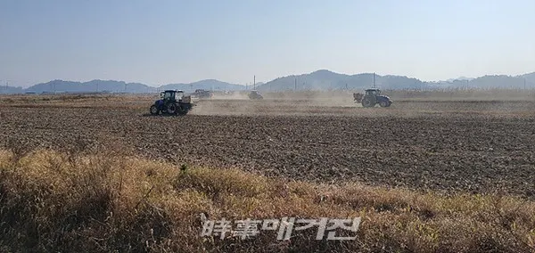 1004섬 신안군은 “압해지역 20개마을을 대상으로 토양개량제 규산질비료 600톤을 공동살포하여 지역 흙살리기에 동참했다”고 17일 밝혔다.(사진_신안군청)