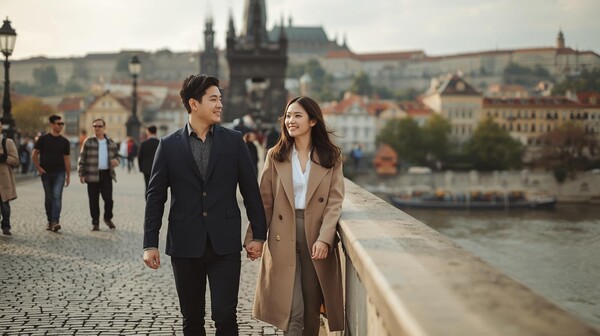유럽 신혼여행을 떠난 신랑신부를 표현한 AI이미지 (사진=Canva AI)