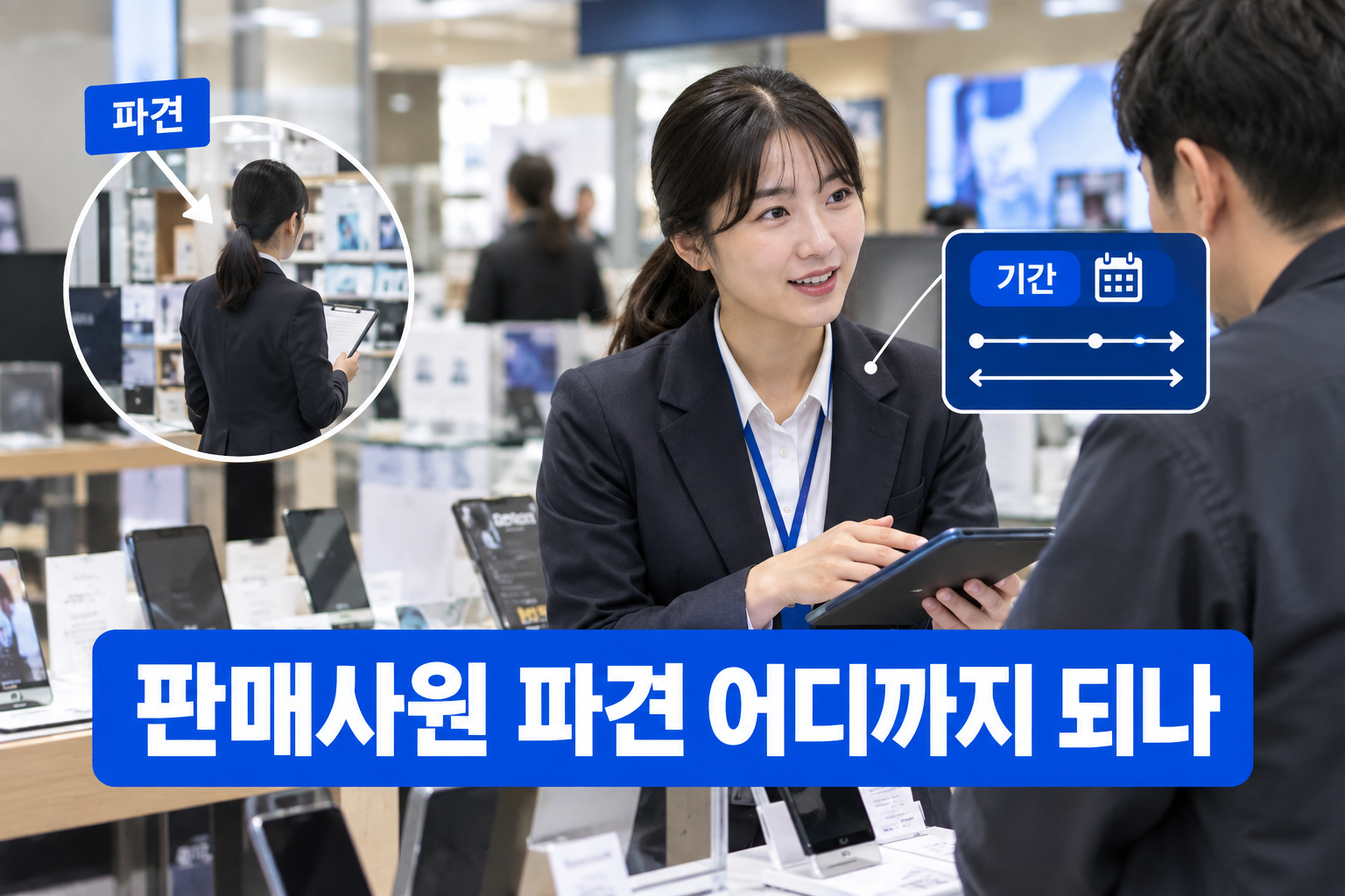 백화점 매장에서 판매사원이 근무하는 모습. 매장 판매직을 파견으로 쓸 수 있는 범위는 법이 따로 정해 두었다.