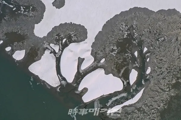 1004섬 신안군도 지난 대설·한파(1.6. ~ 1.10.)로 누적 적설량 평균 32.2cm, 최저기온 영하 12.8℃를 기록한 가운데 신안군 갯벌에서 좀처럼 볼 수 없는 비경이 펼쳐졌다.(사진_신안군청)