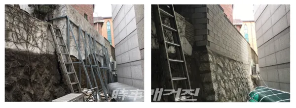 2019년 사업 선정지 공사 전후(마포구 합정동 노후 옹벽 균열 및 탈락 보수 공사)(사진_서울시)