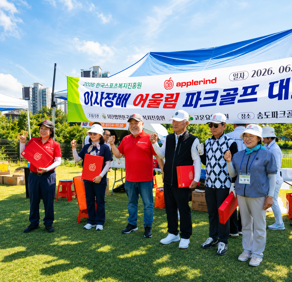 애플라인드 오정훈 대표(왼쪽 세번째)가 시상품을 후원하고 기념 촬영을 하고있다(사진_애플라인드)