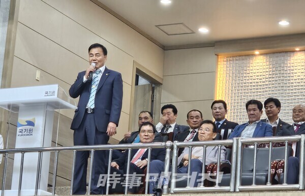 서울특별시 태권도협회 이자형 회장이 대회사를 하고 있다. (사진_이성만 기자)