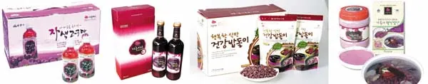 ▲ (주)지산식품의 주력제품인 자색고구마 제품들.