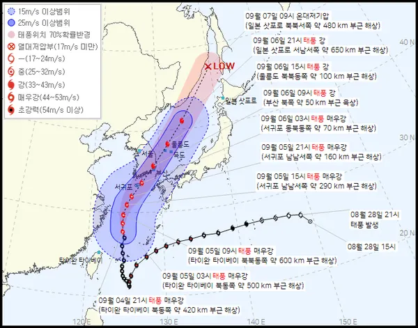 2022년 11호 태풍 힌남노 현재위치 실시간예상경로 (기상청 홈페이지)