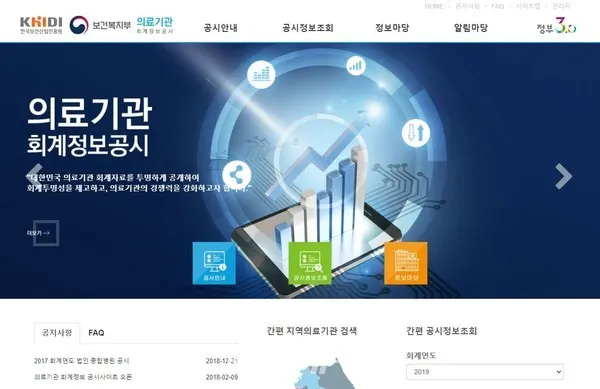 한국보건산업진흥원, 의료기관 회계정보 공시 홈피(사진_의원실)