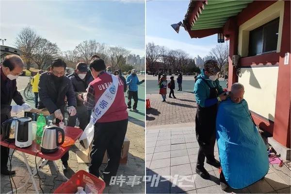 커피배급(좌)과 무료이발식(우)