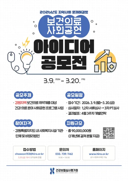 심평원, 지역사회를 위한 ‘보건의료 사회공헌 아이디어 공모전’ 안내 포스터