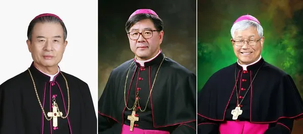 한국천주교주교회의 신임의장단. 왼쪽부터 의장 이용훈(69) 수원교구장, 부의장 조규만(65) 원주교구장, 서기 유흥식(68) 대전교구장(사진_한국천주교주교회의)