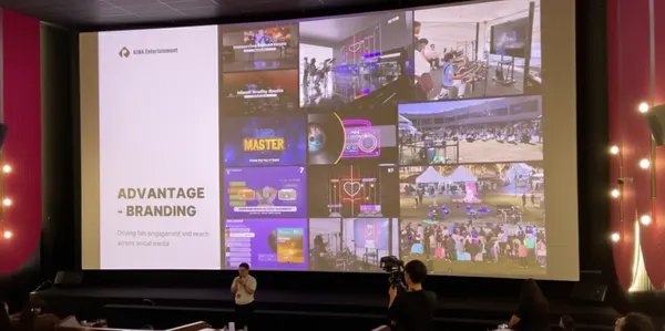 리마엔터테인먼트(대표 박성현)가 AI 악기 시스템 ‘RIMA PUBLIC(리마퍼블릭)’과 AI 리듬 액션 게임 ‘밴드마스터(BandMaster)’를 융합한 제품·서비스를 설명하고 있다. (사진_리마엔터테인먼트)